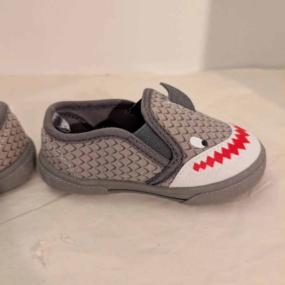 Carter's Toddler Boy Gray Shark Slip-On Sneakers in Size 7